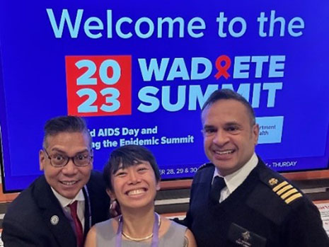 Group portrait of HRSA Region 2 Deputy Regional Administrator Captain Chandak Ghosh and attendees at the 2023 New York State World AIDS Day and Ending the Epidemic Summit.