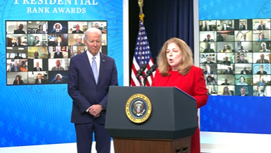 HRSA Deputy Administrator Diana Espinosa introduces President Biden at the Presidential Rank Awards ceremony