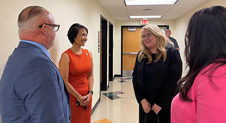 Dauphin County Commissioner George Hartwick, Pennsylvania Representative Patty Kim, HRSA Administrator Carole Johnson, and Terese DeLaPlaine, President and CEO of Hamilton Health Center at the Hamilton Health Center in Harrisburg, Pennsylvania. 