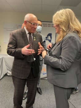 HRSA Administrator Carole Johnson and U.S. Representative Paul Tonko of New York at HHS event to announce new funding under Bipartisan Safer Communities Act.