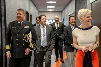HRSA Deputy Administrator Jordan Grossman and HRSA Tribal Advisory Council member walk through the facilities at Oklahoma State University’s College of Osteopathic Medicine at Cherokee Nation.