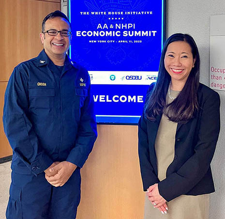 Portrait of HRSA Deputy Regional Administrator CAPT Chandak Ghosh (left) and Krystal Ka'ai, White House Initiative for Asian Americans, Native Hawaiians, and Pacific Islanders Executive Director (right)