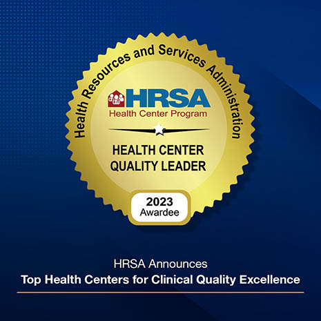 2023 HRSA Health Center Quality Leader award badge. 