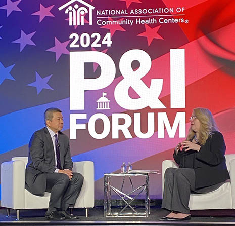 HRSA Administrator Carole Johnson speaks with Dr. Rhee at the 2024 P&I Forum