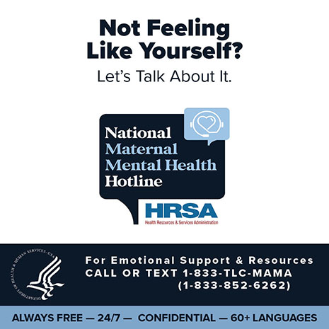 National Maternal Mental Health Hotline badge. 