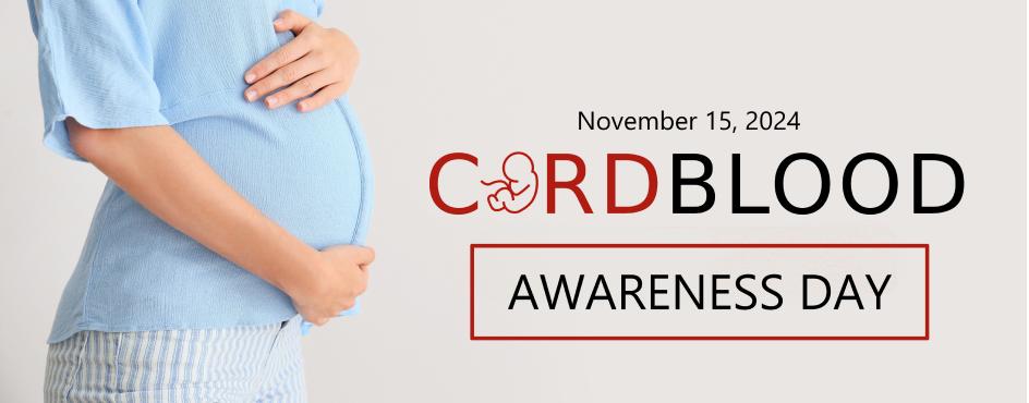 Cord Blood Awareness graphic showing a baby and a pint of blood. 